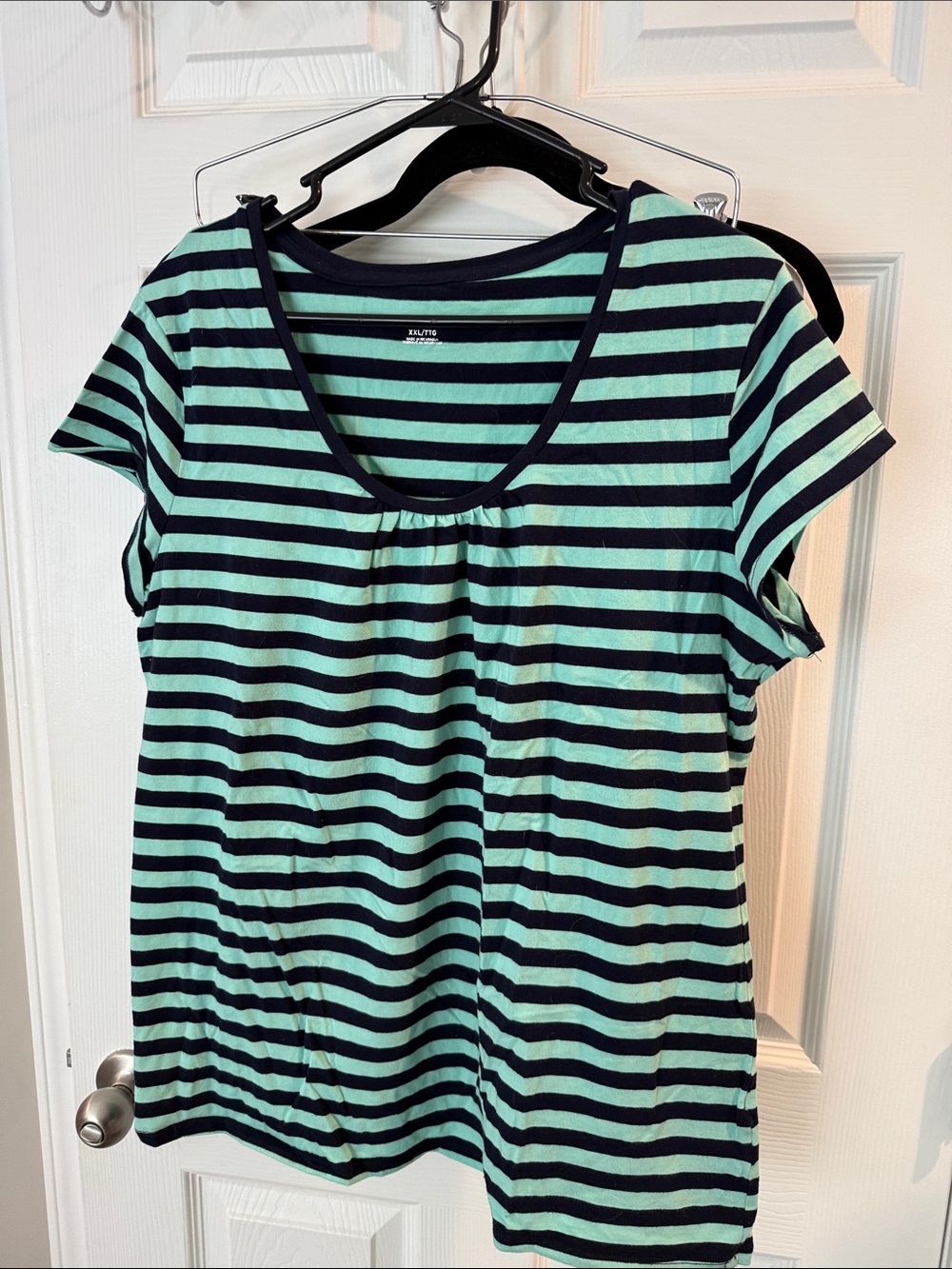 Merona Mint and Navy Striped Scoop Neck Short Sleeve Top